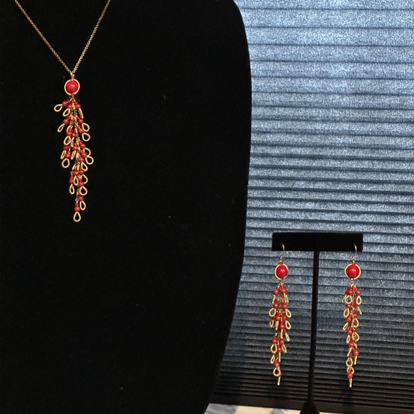 Miguel Ases Red Coral Color Pendant and Matching Earrings - Set - Picture 6 of 16